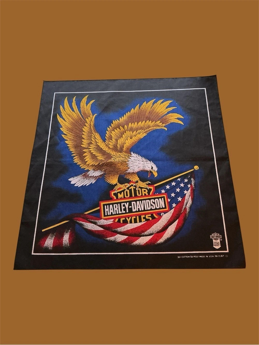 Vintage Harley-Davidson Eagle and American Flag Bandana Print NWOT